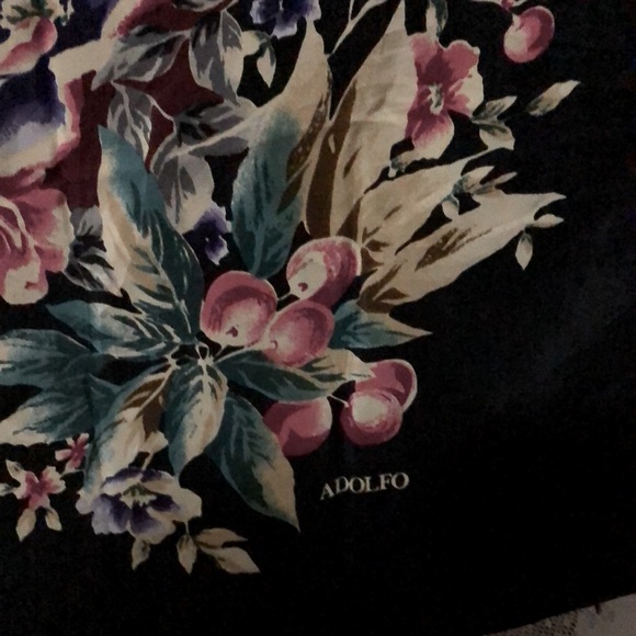 Adolfo "Midnight Black With Bursting Florals" Silk Scarf for Baar & Beards - Picture 3 of 5